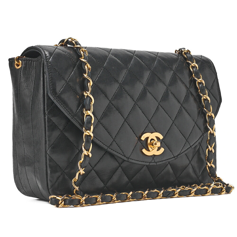 CHANEL Chain Shoulder Bag  Matelasse Lambskin Black Round Flap Turnlock Gold-Tone Hardware, Pre-Owned