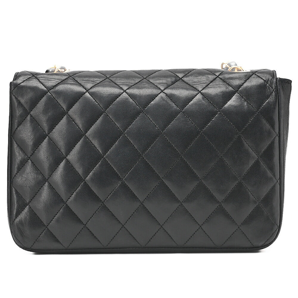 CHANEL Chain Shoulder Bag  Matelasse Lambskin Black Round Flap Turnlock Gold-Tone Hardware, Pre-Owned