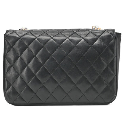 CHANEL Chain Shoulder Bag  Matelasse Lambskin Black Round Flap Turnlock Gold-Tone Hardware, Pre-Owned