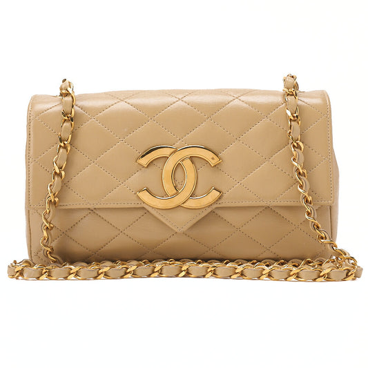 CHANEL Matelasse Big Coco Push Lock Chain Shoulder Bag Lambskin Beige Gold-Tone Hardware, Pre-Owned