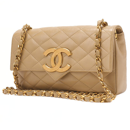 CHANEL Matelasse Big Coco Push Lock Chain Shoulder Bag Lambskin Beige Gold-Tone Hardware, Pre-Owned