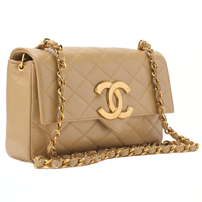 CHANEL Matelasse Big Coco Push Lock Chain Shoulder Bag Lambskin Beige Gold-Tone Hardware, Pre-Owned
