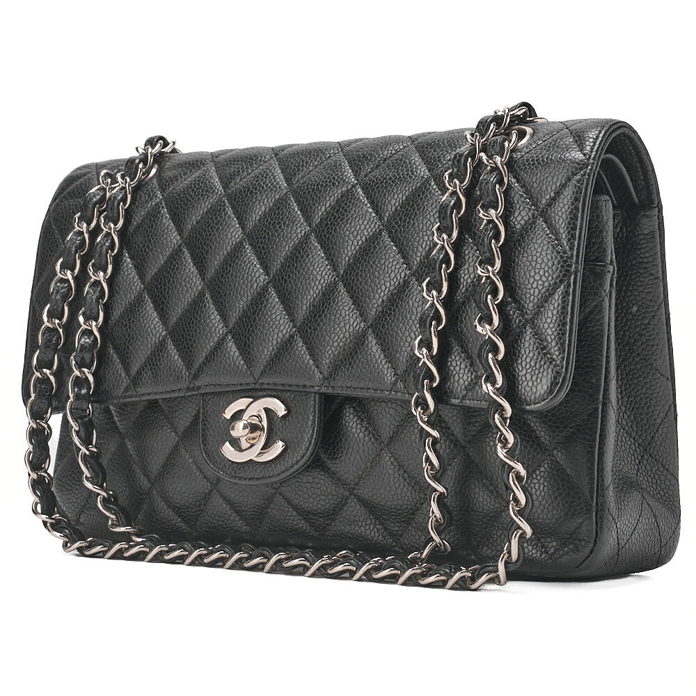CHANEL Matelasse Turnlock Double Flap 25 Chain Shoulder Bag Caviar Skin Black Silver-Tone Hardware, Pre-Owned