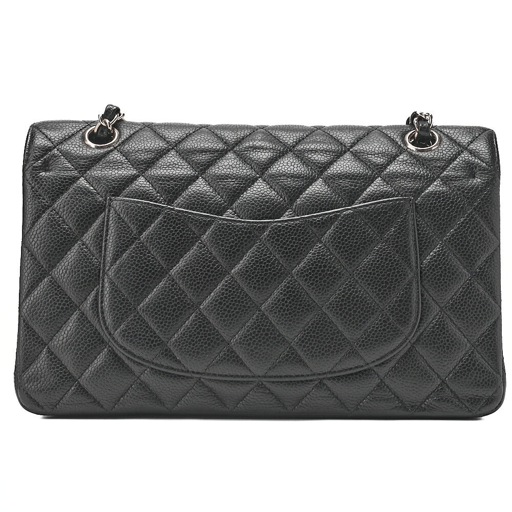 CHANEL Matelasse Turnlock Double Flap 25 Chain Shoulder Bag Caviar Skin Black Silver-Tone Hardware, Pre-Owned