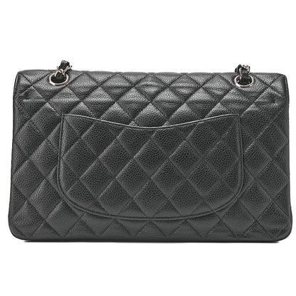 CHANEL Matelasse Turnlock Double Flap 25 Chain Shoulder Bag Caviar Skin Black Silver-Tone Hardware, Pre-Owned