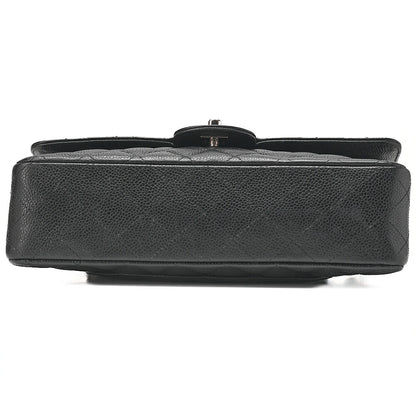 CHANEL Matelasse Turnlock Double Flap 25 Chain Shoulder Bag Caviar Skin Black Silver-Tone Hardware, Pre-Owned