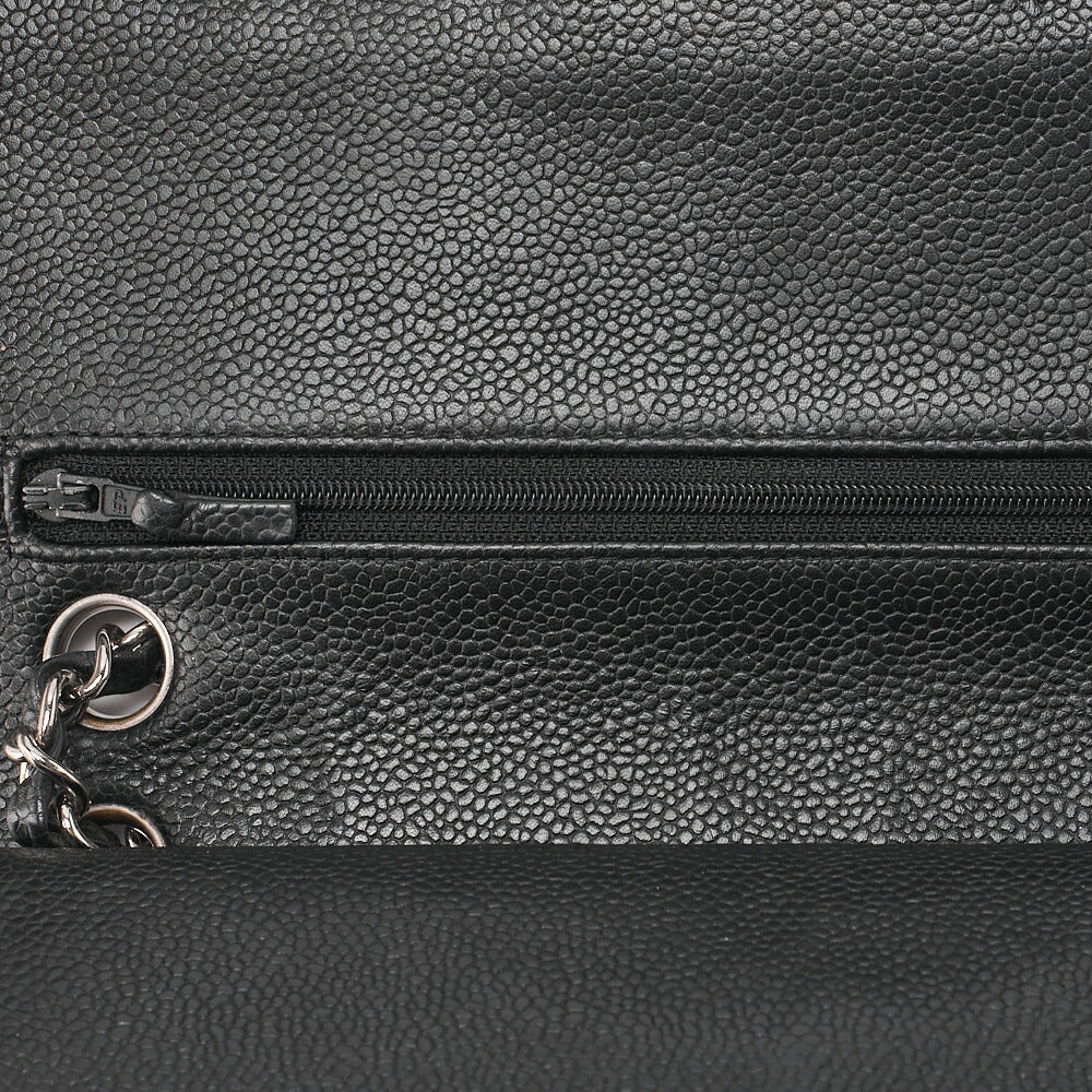 CHANEL Matelasse Turnlock Double Flap 25 Chain Shoulder Bag Caviar Skin Black Silver-Tone Hardware, Pre-Owned