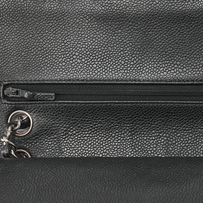 CHANEL Matelasse Turnlock Double Flap 25 Chain Shoulder Bag Caviar Skin Black Silver-Tone Hardware, Pre-Owned