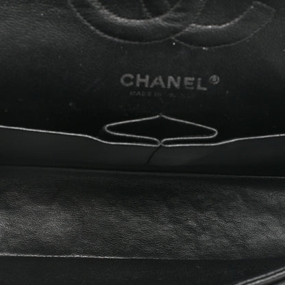 CHANEL Matelasse Turnlock Double Flap 25 Chain Shoulder Bag Caviar Skin Black Silver-Tone Hardware, Pre-Owned