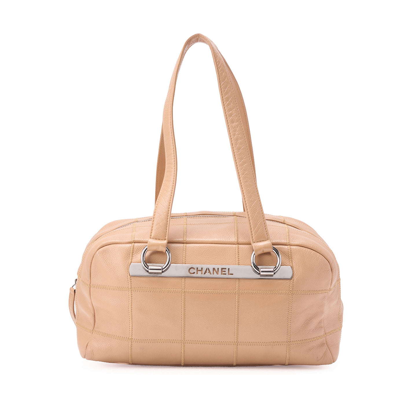 CHANEL Chanel Tote Bag Chocolate Bar Logo Caviar Skin Beige Silver-Tone Hardware, Pre-Owned