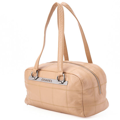 CHANEL Chanel Tote Bag Chocolate Bar Logo Caviar Skin Beige Silver-Tone Hardware, Pre-Owned