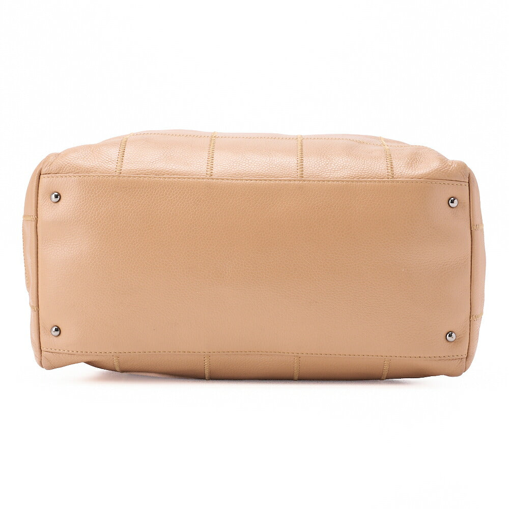 CHANEL Chanel Tote Bag Chocolate Bar Logo Caviar Skin Beige Silver-Tone Hardware, Pre-Owned