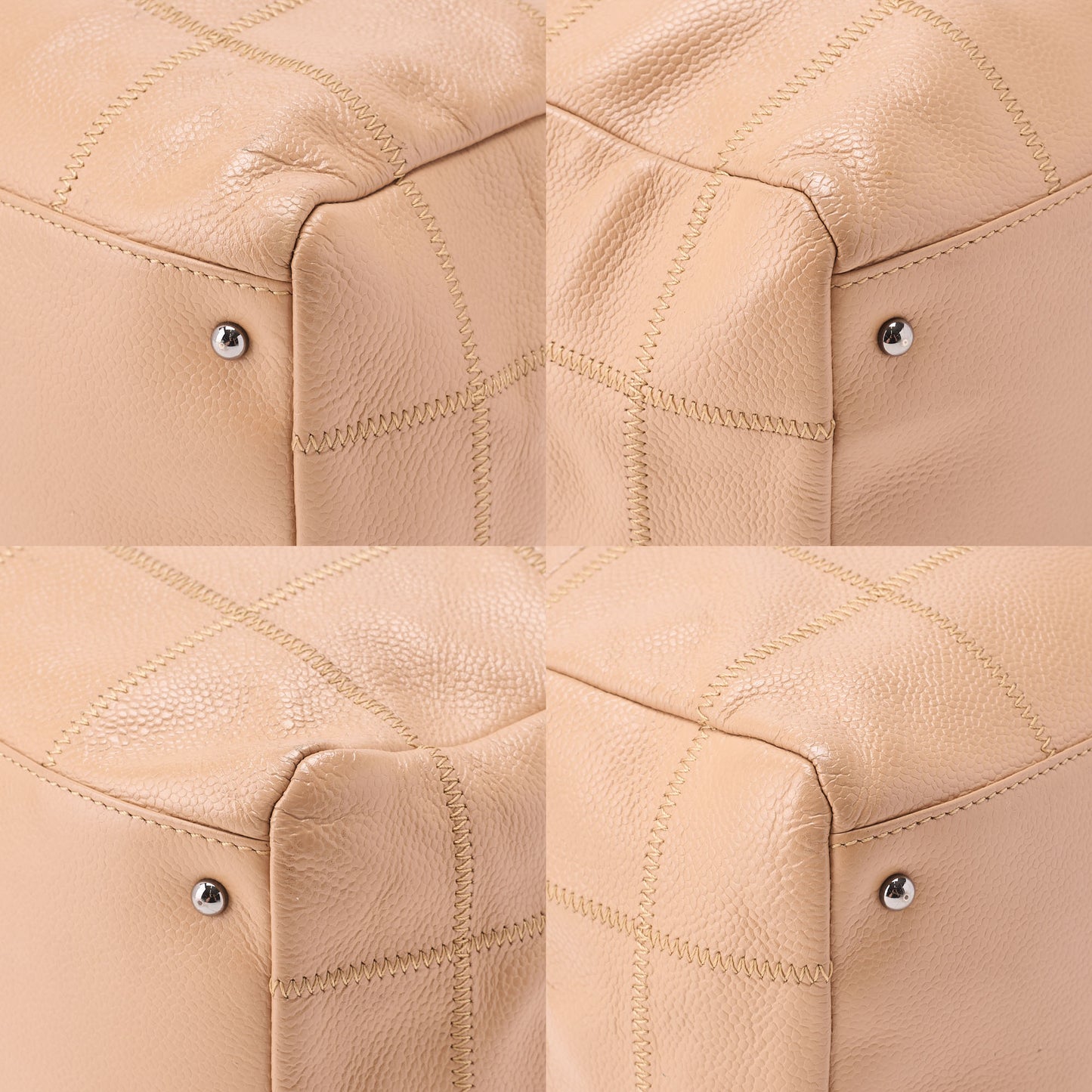 CHANEL Chanel Tote Bag Chocolate Bar Logo Caviar Skin Beige Silver-Tone Hardware, Pre-Owned