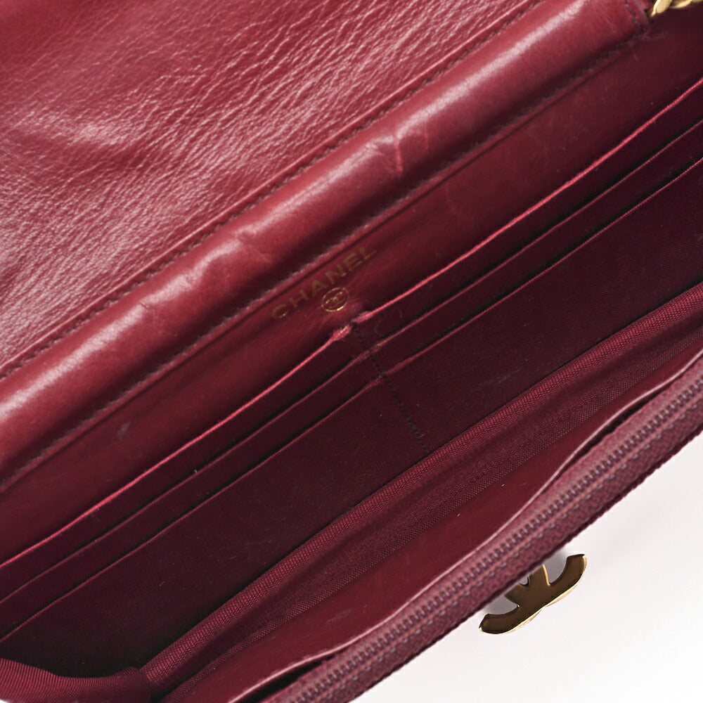 CHANEL Chain Wallet Caviar Skin Push Lock Coco Mark Red Gold-Tone Hardware, Pre-Owned