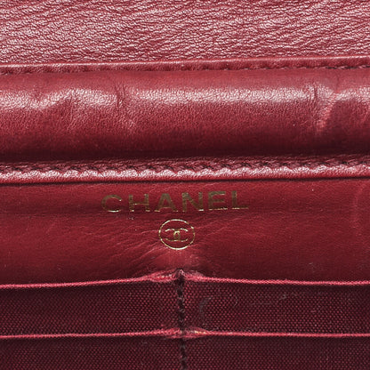 CHANEL Chain Wallet Caviar Skin Push Lock Coco Mark Red Gold-Tone Hardware, Pre-Owned