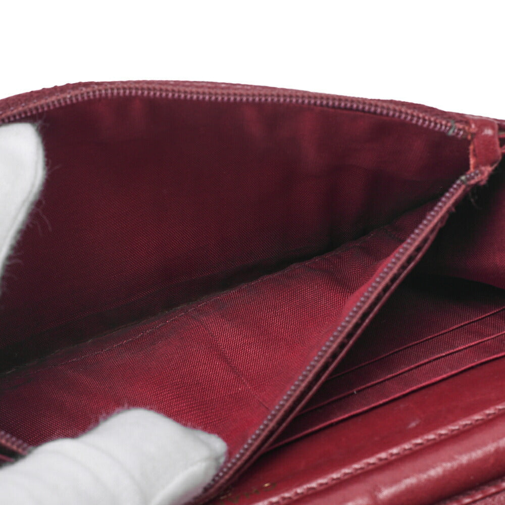 CHANEL Chain Wallet Caviar Skin Push Lock Coco Mark Red Gold-Tone Hardware, Pre-Owned