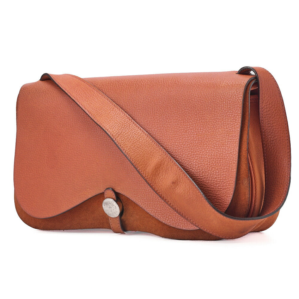 HERMES Sack Colorado MM Shoulder Bag Liege x Canvas Orange Silver-Tone Hardware, Pre-Owned