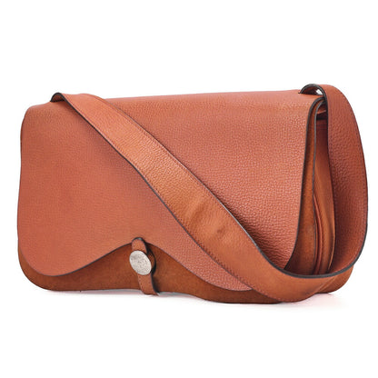 HERMES Sack Colorado MM Shoulder Bag Liege x Canvas Orange Silver-Tone Hardware, Pre-Owned