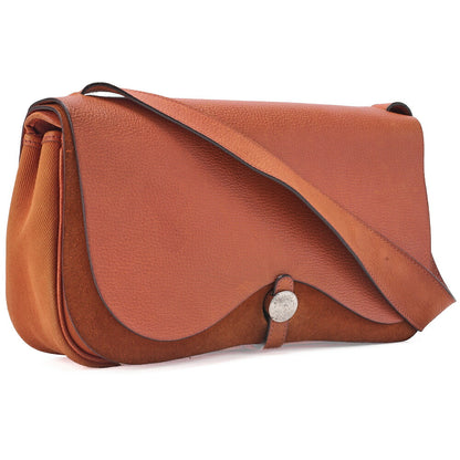HERMES Sack Colorado MM Shoulder Bag Liege x Canvas Orange Silver-Tone Hardware, Pre-Owned