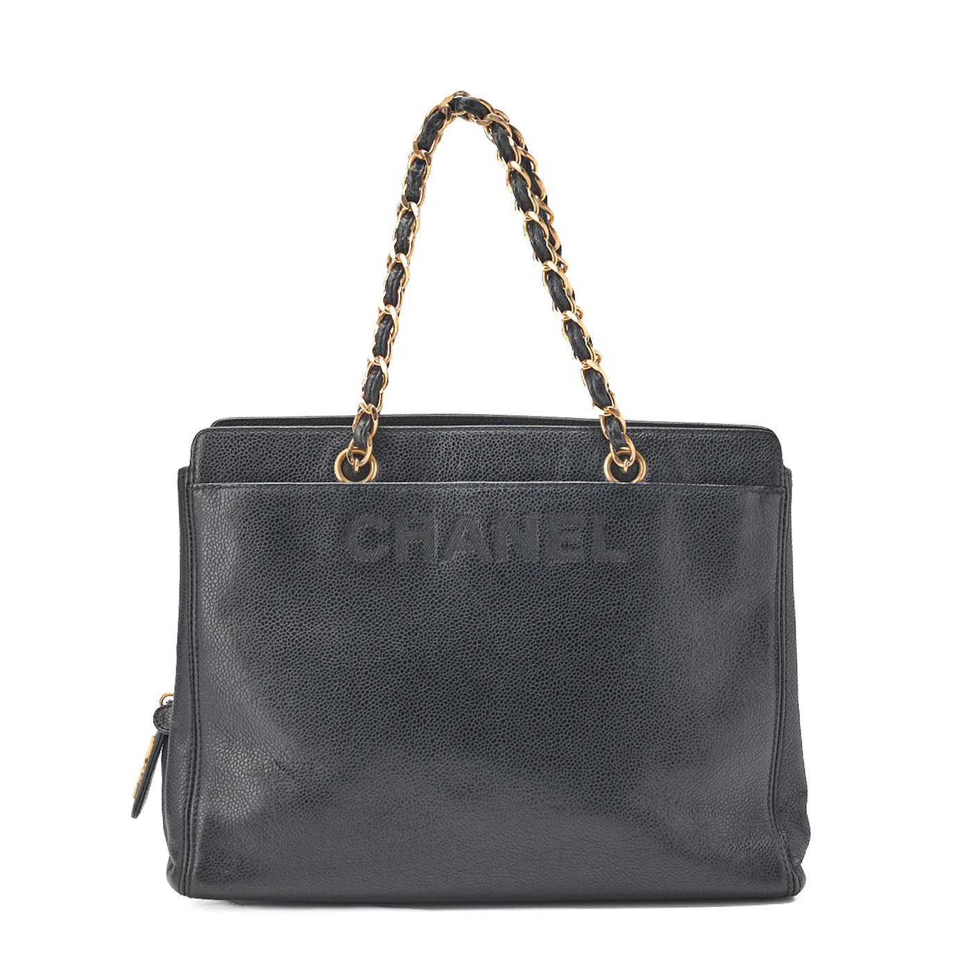 CHANEL Handbag Logo Mark Plate Charm Black Gold-Tone Hardware, Pre-Owned