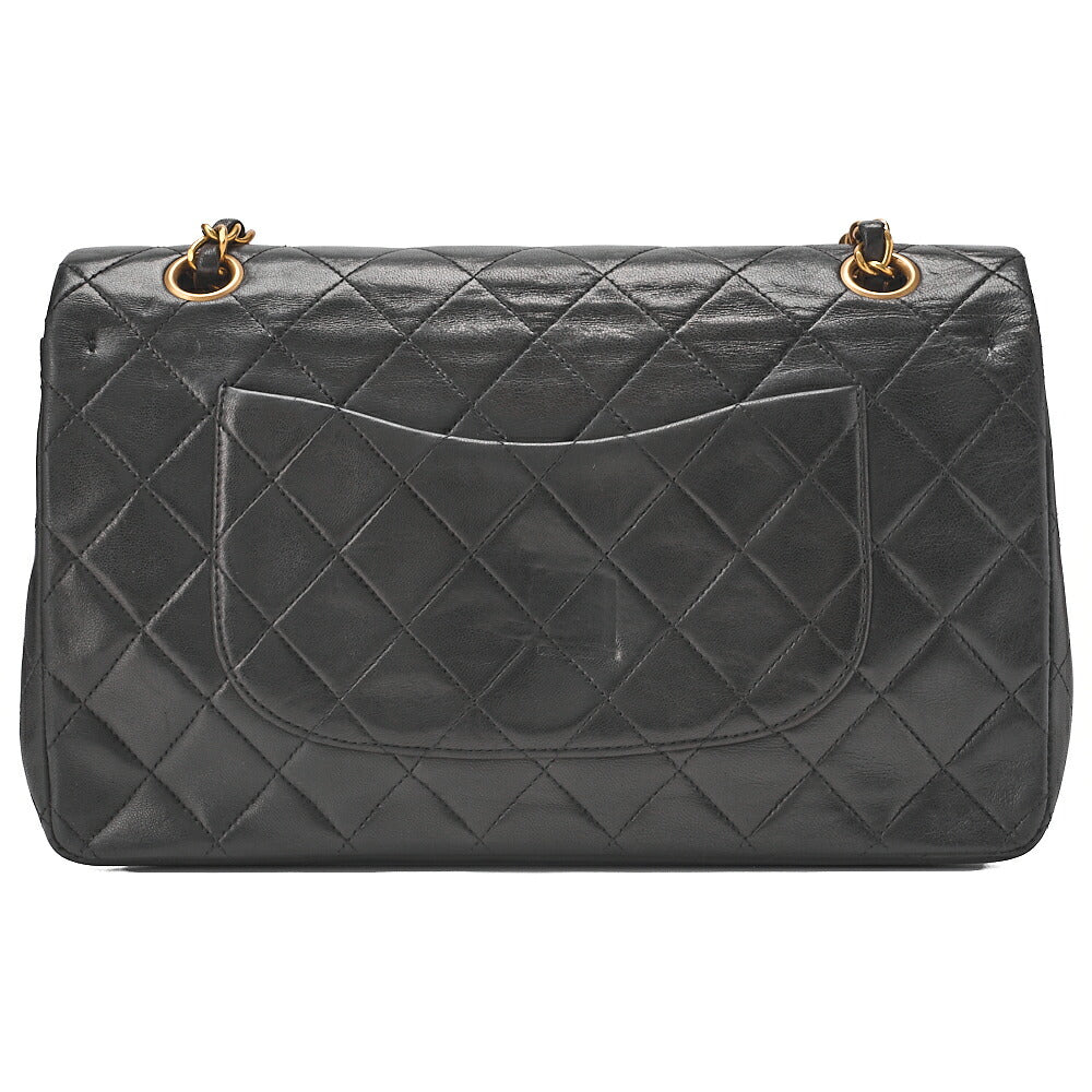 CHANEL Chain Shoulder Bag Matelasse Double Flap 25cm Lambskin Black Gold-Tone Hardware, Pre-Owned