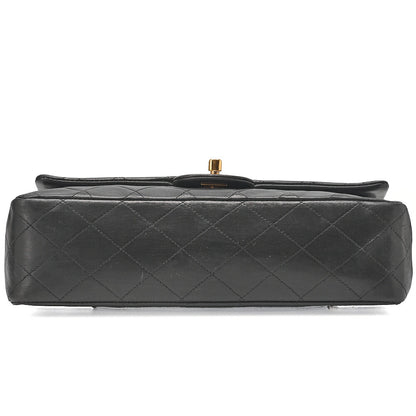 CHANEL Chain Shoulder Bag Matelasse Double Flap 25cm Lambskin Black Gold-Tone Hardware, Pre-Owned