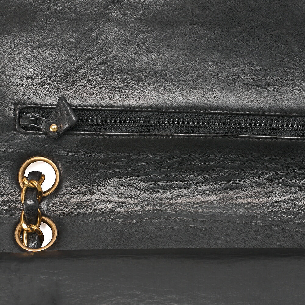 CHANEL Chain Shoulder Bag Matelasse Double Flap 25cm Lambskin Black Gold-Tone Hardware, Pre-Owned