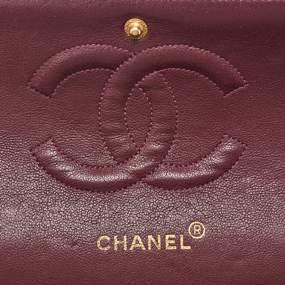 CHANEL Chain Shoulder Bag Matelasse Double Flap 25cm Lambskin Black Gold-Tone Hardware, Pre-Owned