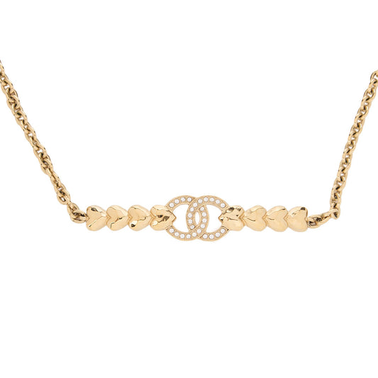 CHANEL Coco Mark Heart Rhinestone B23P Necklace GP Gold-Tone Hardware, Pre-Owned