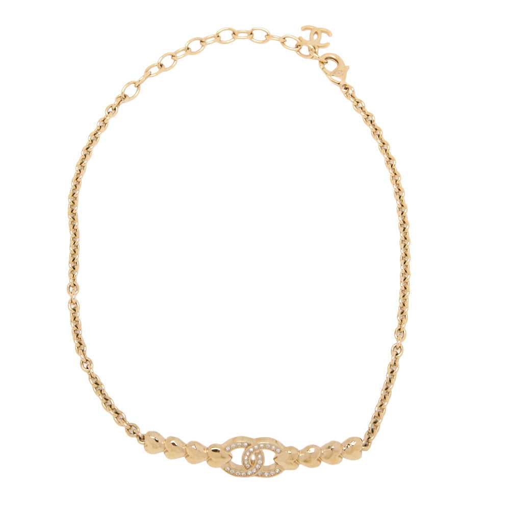 CHANEL Coco Mark Heart Rhinestone B23P Necklace GP Gold-Tone Hardware, Pre-Owned