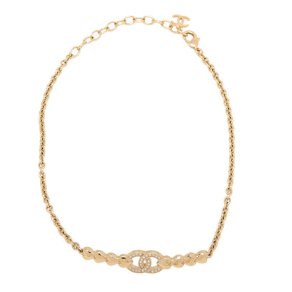 CHANEL Coco Mark Heart Rhinestone B23P Necklace GP Gold-Tone Hardware, Pre-Owned