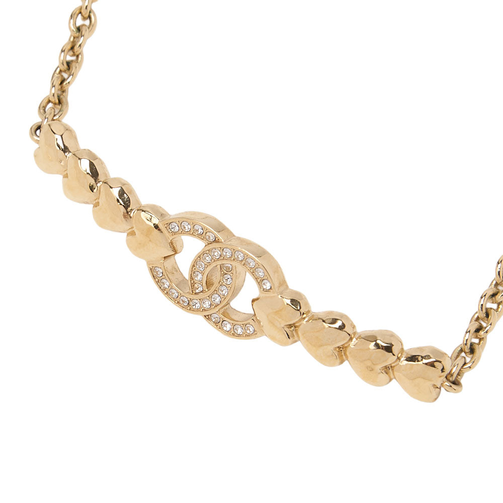 CHANEL Coco Mark Heart Rhinestone B23P Necklace GP Gold-Tone Hardware, Pre-Owned