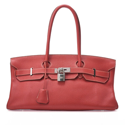 HERMES Shoulder Birkin Handbag Tryon Clemence Rouge Pivoine rougepivoine Silver-Tone Hardware, Pre-Owned