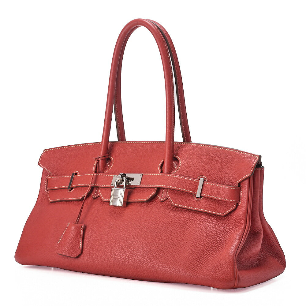 HERMES Shoulder Birkin Handbag Tryon Clemence Rouge Pivoine rougepivoine Silver-Tone Hardware, Pre-Owned