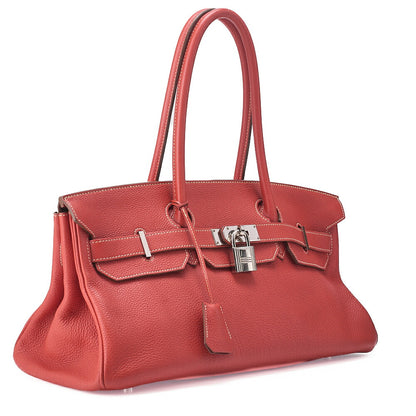HERMES Shoulder Birkin Handbag Tryon Clemence Rouge Pivoine rougepivoine Silver-Tone Hardware, Pre-Owned