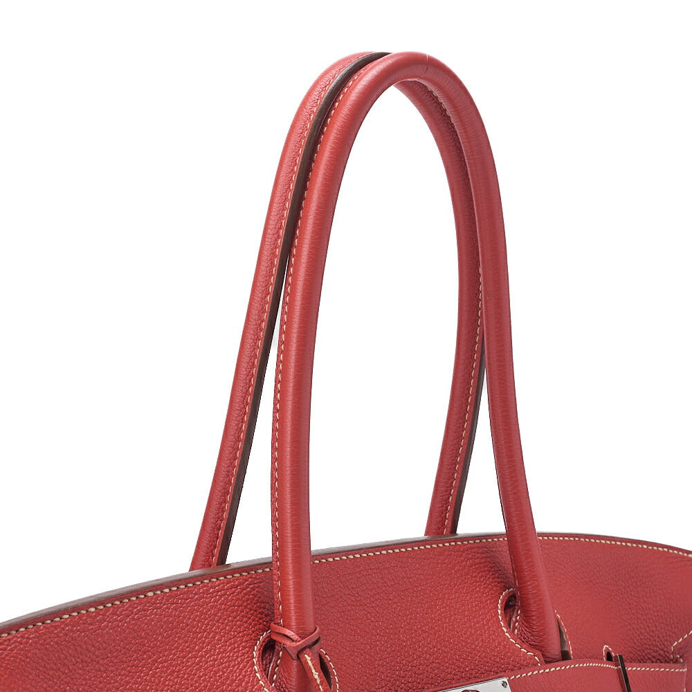 HERMES Shoulder Birkin Handbag Tryon Clemence Rouge Pivoine rougepivoine Silver-Tone Hardware, Pre-Owned