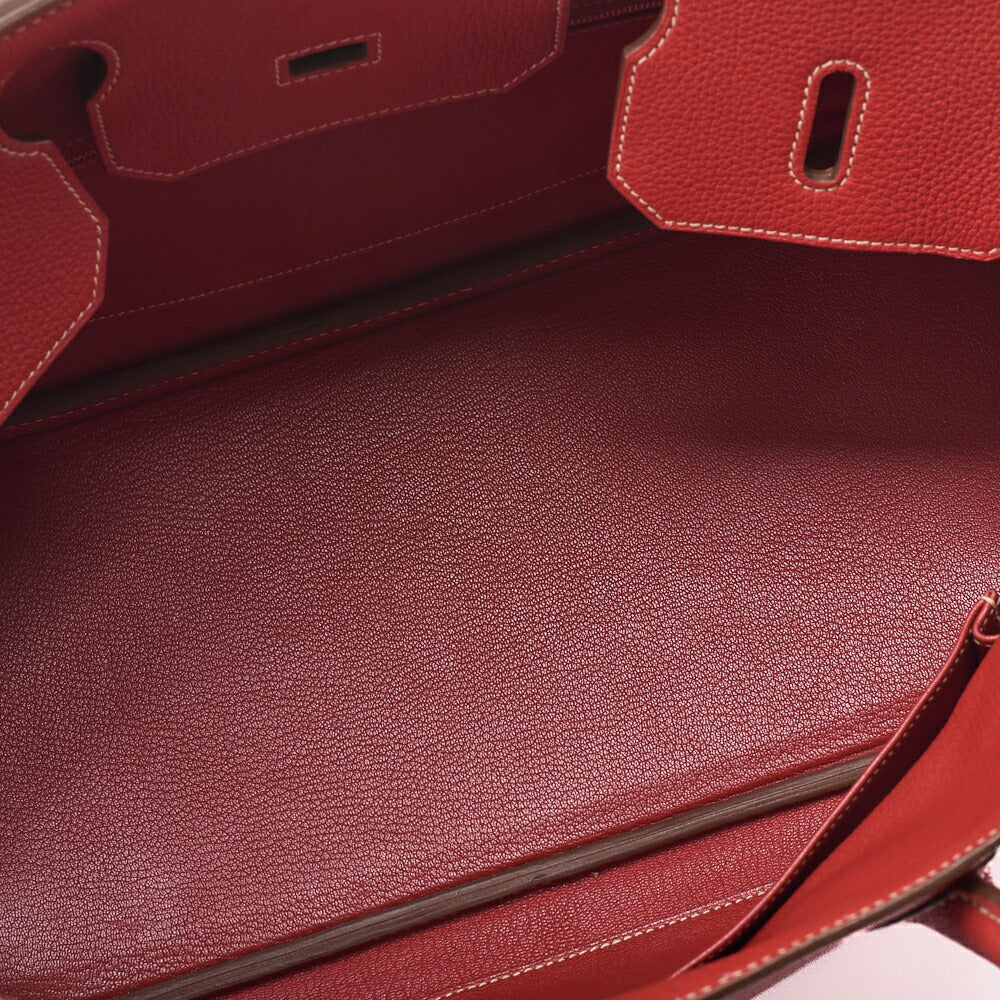 HERMES Shoulder Birkin Handbag Tryon Clemence Rouge Pivoine rougepivoine Silver-Tone Hardware, Pre-Owned