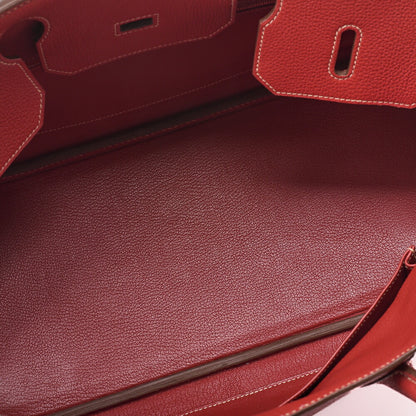 HERMES Shoulder Birkin Handbag Tryon Clemence Rouge Pivoine rougepivoine Silver-Tone Hardware, Pre-Owned