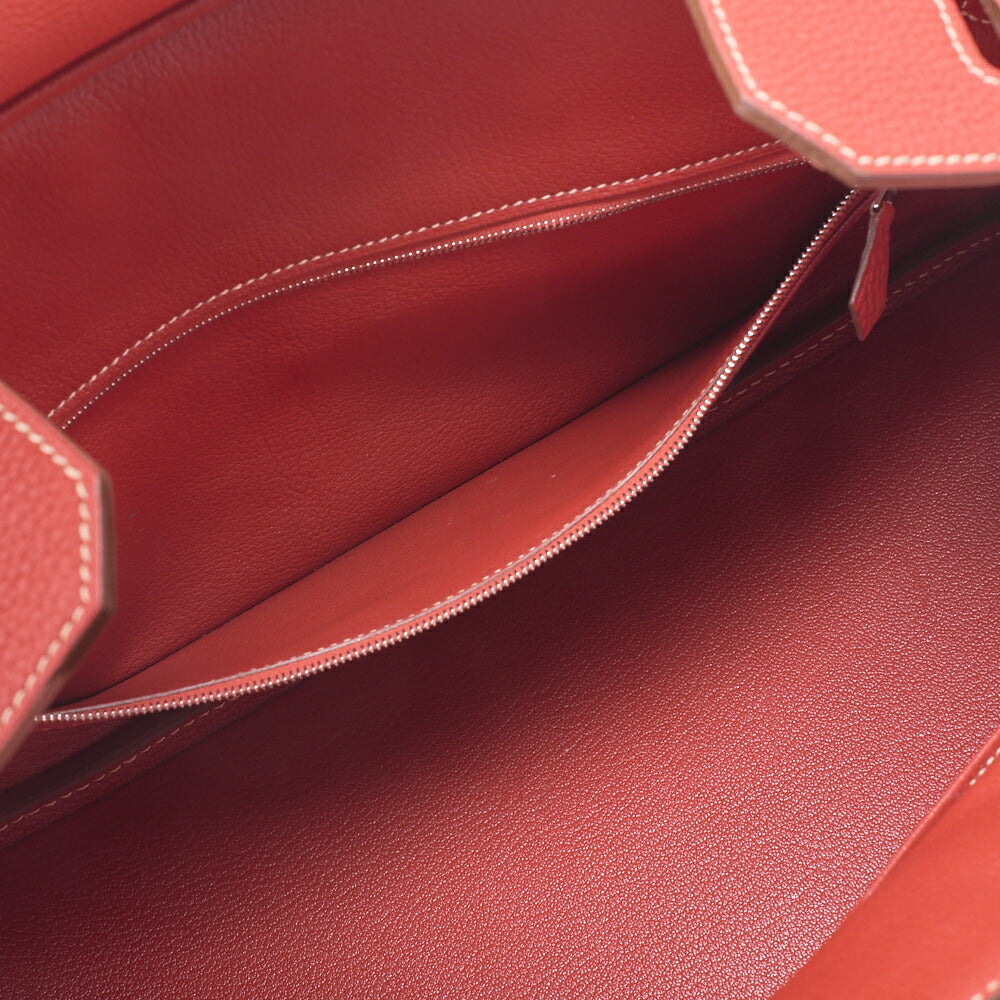 HERMES Shoulder Birkin Handbag Tryon Clemence Rouge Pivoine rougepivoine Silver-Tone Hardware, Pre-Owned