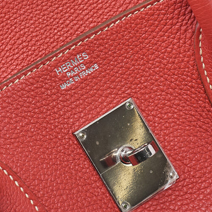 HERMES Shoulder Birkin Handbag Tryon Clemence Rouge Pivoine rougepivoine Silver-Tone Hardware, Pre-Owned