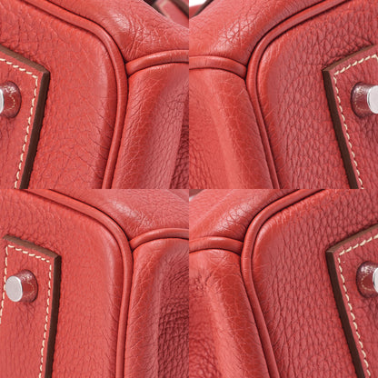 HERMES Shoulder Birkin Handbag Tryon Clemence Rouge Pivoine rougepivoine Silver-Tone Hardware, Pre-Owned