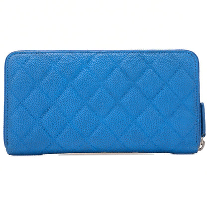 CHANEL Matelasse Round Long Wallet Caviar Skin Blue Silver-Tone Hardware, Pre-Owned