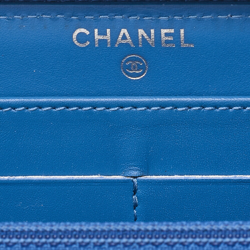 CHANEL Matelasse Round Long Wallet Caviar Skin Blue Silver-Tone Hardware, Pre-Owned