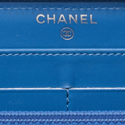 CHANEL Matelasse Round Long Wallet Caviar Skin Blue Silver-Tone Hardware, Pre-Owned