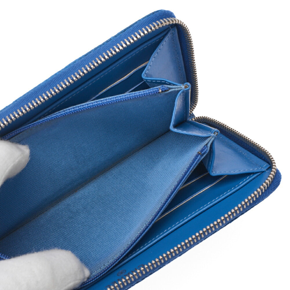 CHANEL Matelasse Round Long Wallet Caviar Skin Blue Silver-Tone Hardware, Pre-Owned