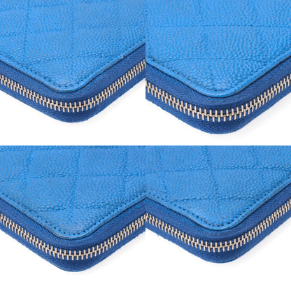 CHANEL Matelasse Round Long Wallet Caviar Skin Blue Silver-Tone Hardware, Pre-Owned