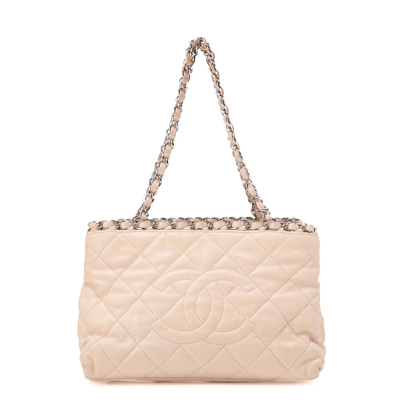 CHANEL Chain Tote Bag Cocomark Matelasse Luxury Line Light Pink Silver-Tone Hardware, Pre-Owned