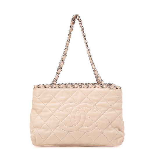 CHANEL Chain Tote Bag Cocomark Matelasse Luxury Line Light Pink Silver-Tone Hardware, Pre-Owned