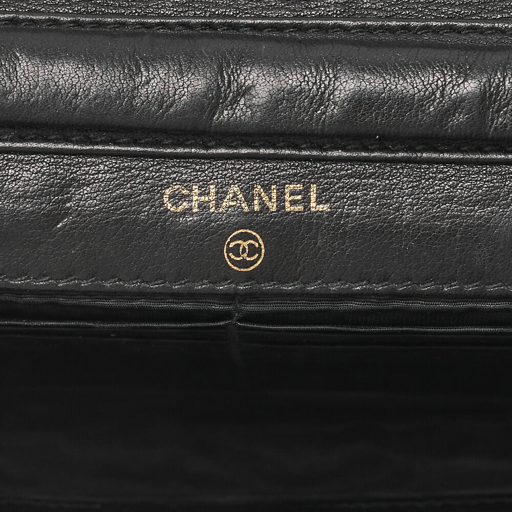 CHANEL Chain Shoulder Bag Push Lock Cocomark Chain Wallet Caviar Skin Black Gold-Tone Hardware, Pre-Owned