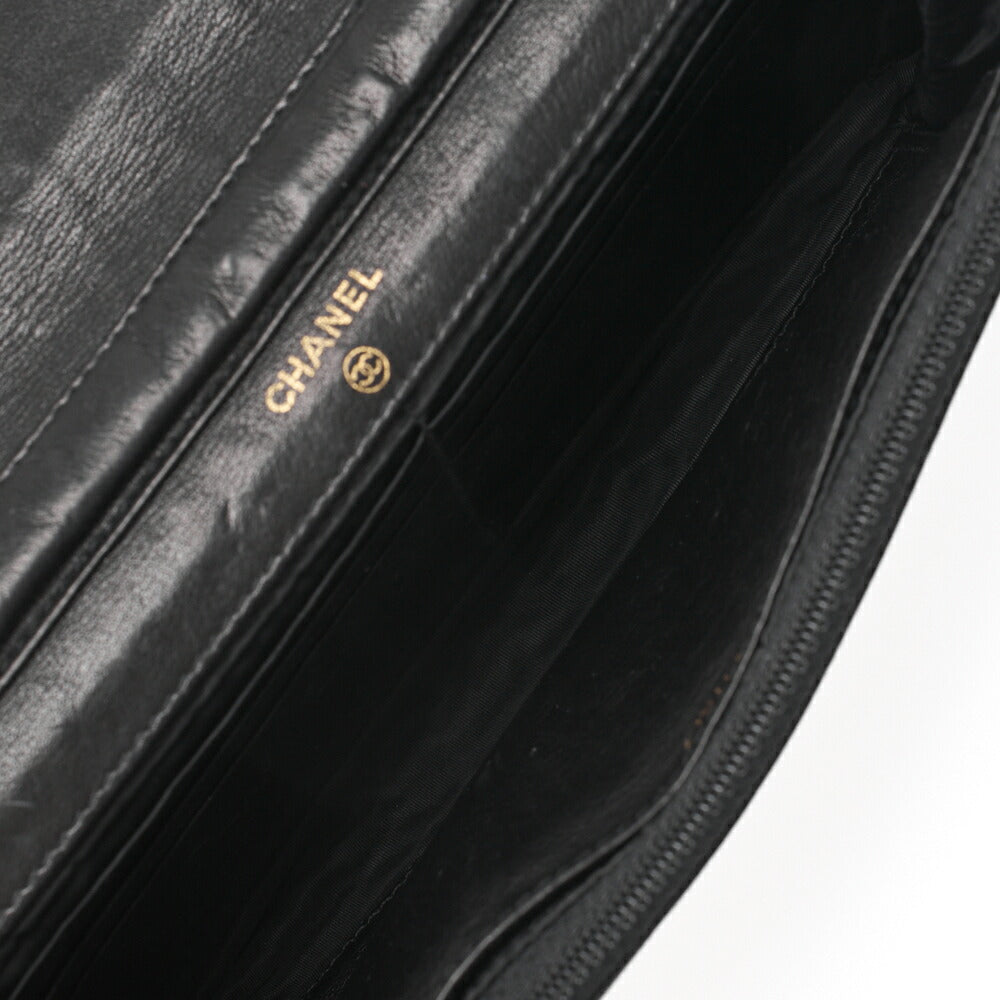 CHANEL Chain Shoulder Bag Push Lock Cocomark Chain Wallet Caviar Skin Black Gold-Tone Hardware, Pre-Owned